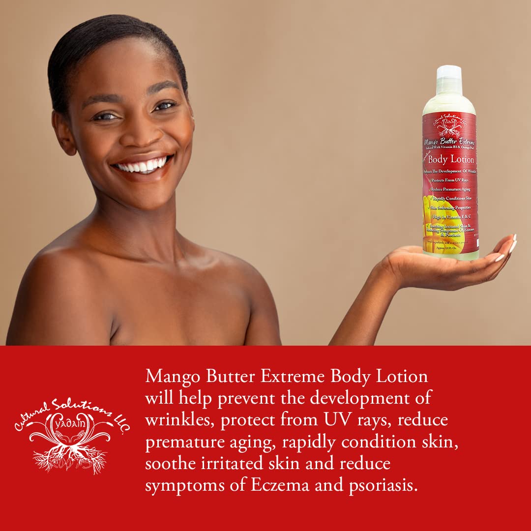 Yadain Mango Butter Extreme Body Lotion with Vitamin B3 & Orange Peel - Ultra Moisturizing Cream for Dry, Sensitive Skin | Hydrating, Nourishing & UV Protection | 12oz Bottle | Perfect for Daily Use, After Sun Care & Winter Skin Relief