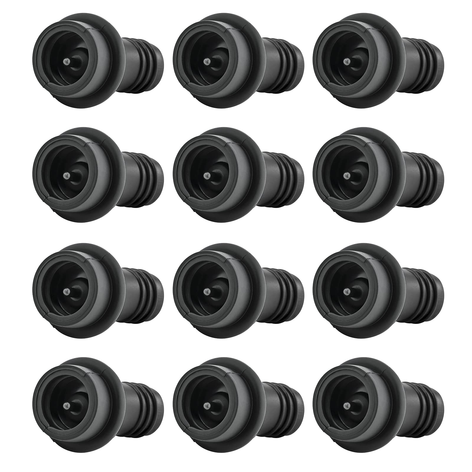 Premium Vacuum Wine Stoppers - 12 Pack Silicone Wine Savers & Preservers, Reusable Bottle Sealers to Keep Wine Fresh (Black) - Perfect for Parties, Gifts & Home Bars