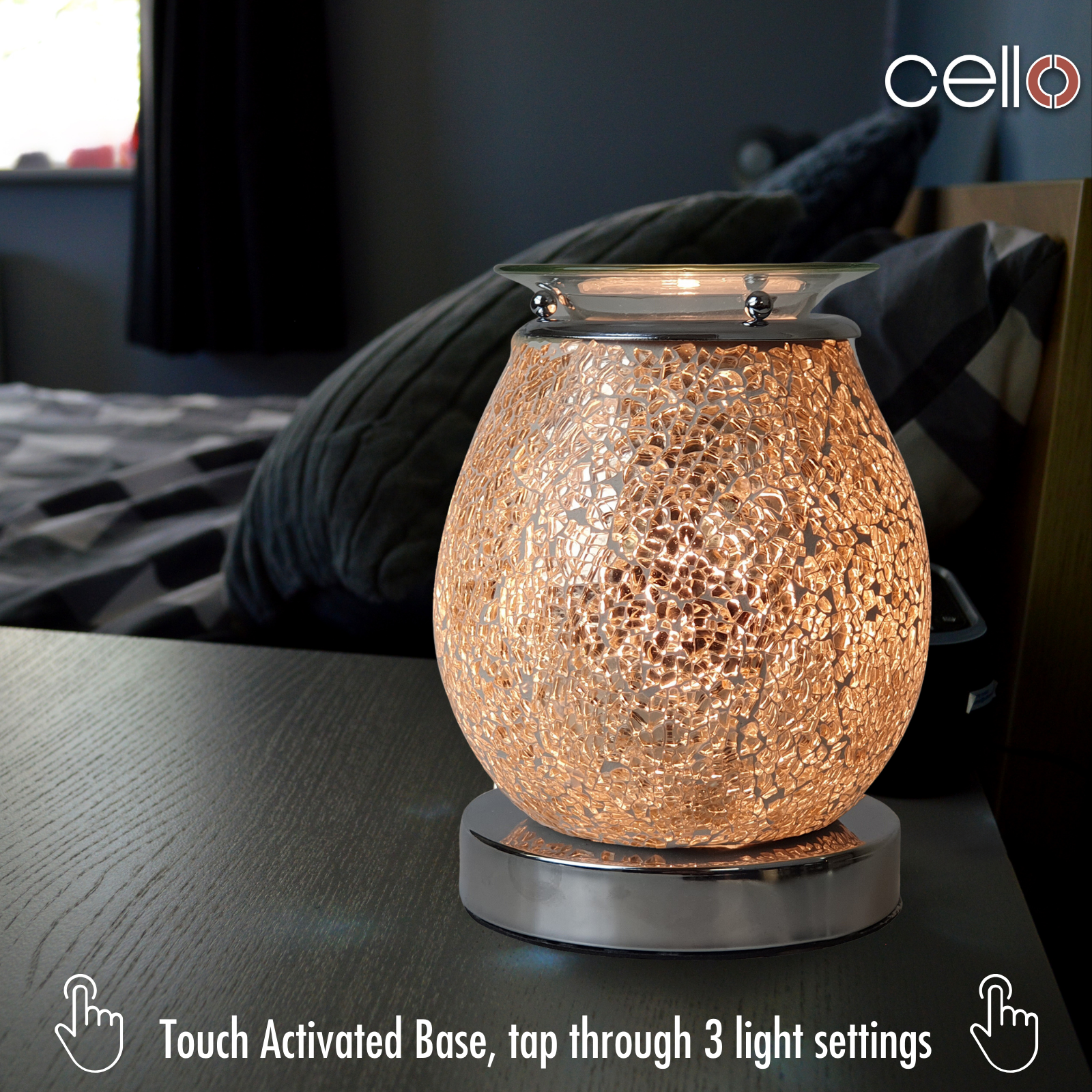 Rose Gold Electric Wax Warmer with Touch Control - Elegant Mosaic Design for Home Fragrance, Aromatherapy & Relaxation - Perfect for Bedroom, Bathroom, Office & Gifts