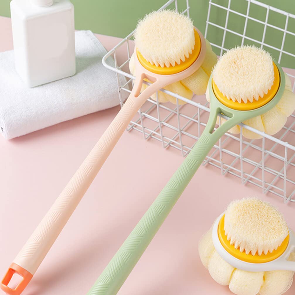 Pumpkin Shaped Bath Brush with Long Handle - Exfoliating Shower Back Scrubber with Massage Bristles, Cute Pink Mesh Sponge for Skin Care | Perfect Bathroom Accessory for Back Cleaning & Body Exfoliation