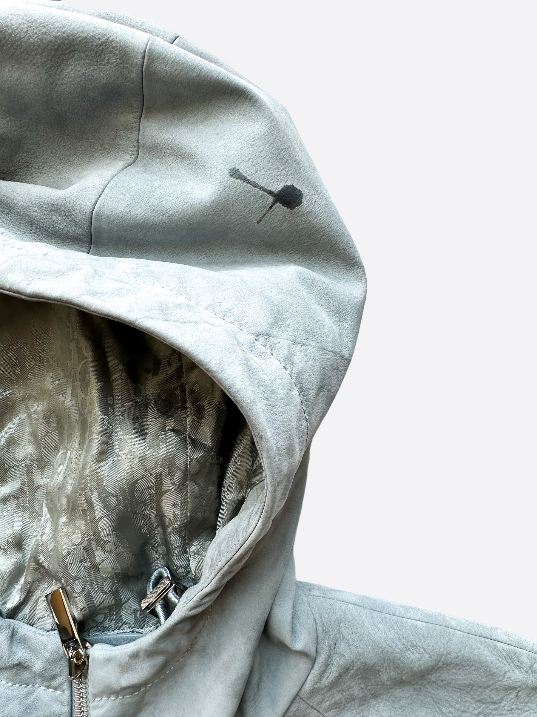 Dior Air Jordan Grey Leather Hooded Jacket for Men - Stylish Winter Coat with Hood - Perfect for Streetwear Fashion & Outdoor Activities