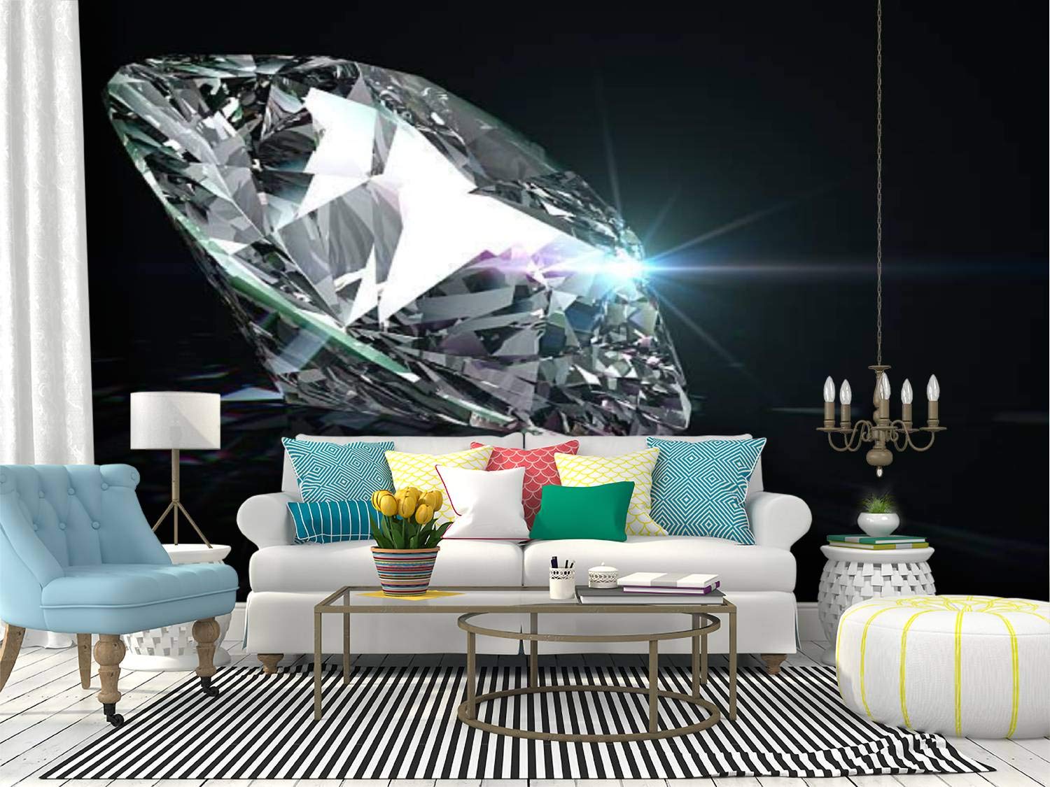 Self-Adhesive Peel and Stick Wallpaper - Shiny Diamond Black Background, Removable Decorative Wall Mural for Home Interior, Bedroom, Living Room, Office Covering
