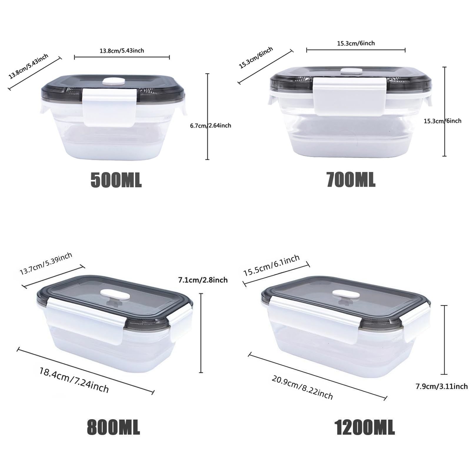 Collapsible Food Storage Containers with Lids - 4-Piece Set, BPA Free, Microwave, Freezer & Dishwasher Safe, Leakproof Rectangular Containers for Meal Prep, Leftovers & On-the-Go Lunches