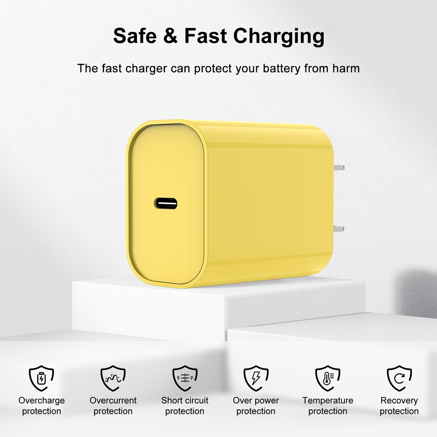 Fast Charging USB C to Lightning Cable [6FT+10FT] - 20W USB C Charger Block for iPhone 14/13/12 Pro Max - Durable Phone Charger Cord (White+Yellow) - Perfect for Home, Office & Travel Charging