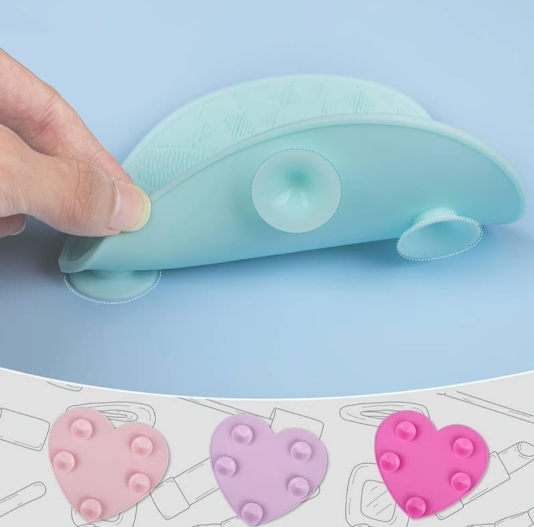 Heart-Shaped Silicone Cleaning Mat for Makeup Brushes - Scrubber Board for Foundation & Cosmetic Tools - Gentle Wash Pad for Women & Girls (Skin-Friendly) - Perfect for Daily Makeup Brush Cleaning & Maintenance