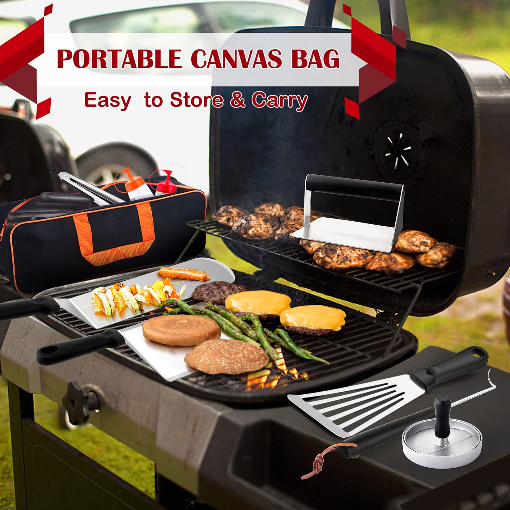 Joyfair 30Pcs Premium Griddle Accessories Kit - Stainless Steel BBQ Flattop Grill Tools Set with Melting Dome, Basting Cover, Burger Press & Turner Spatula for Outdoor Camping, Teppanyaki & Backyard Grilling | Perfect for Tailgating, Picnics & Home BBQ Parties