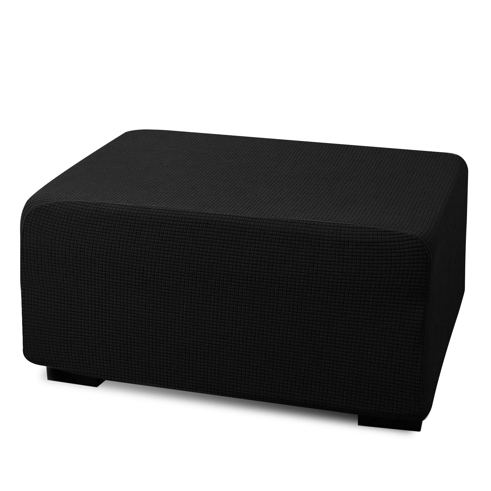 Argstar Jacquard Ottoman Slipcover - Stretchable Elastic Rectangle Furniture Protector for Living Room, Folding Storage Stool - Large Black - Perfect for Home Decor, Sofa Set Matching & Pet Protection