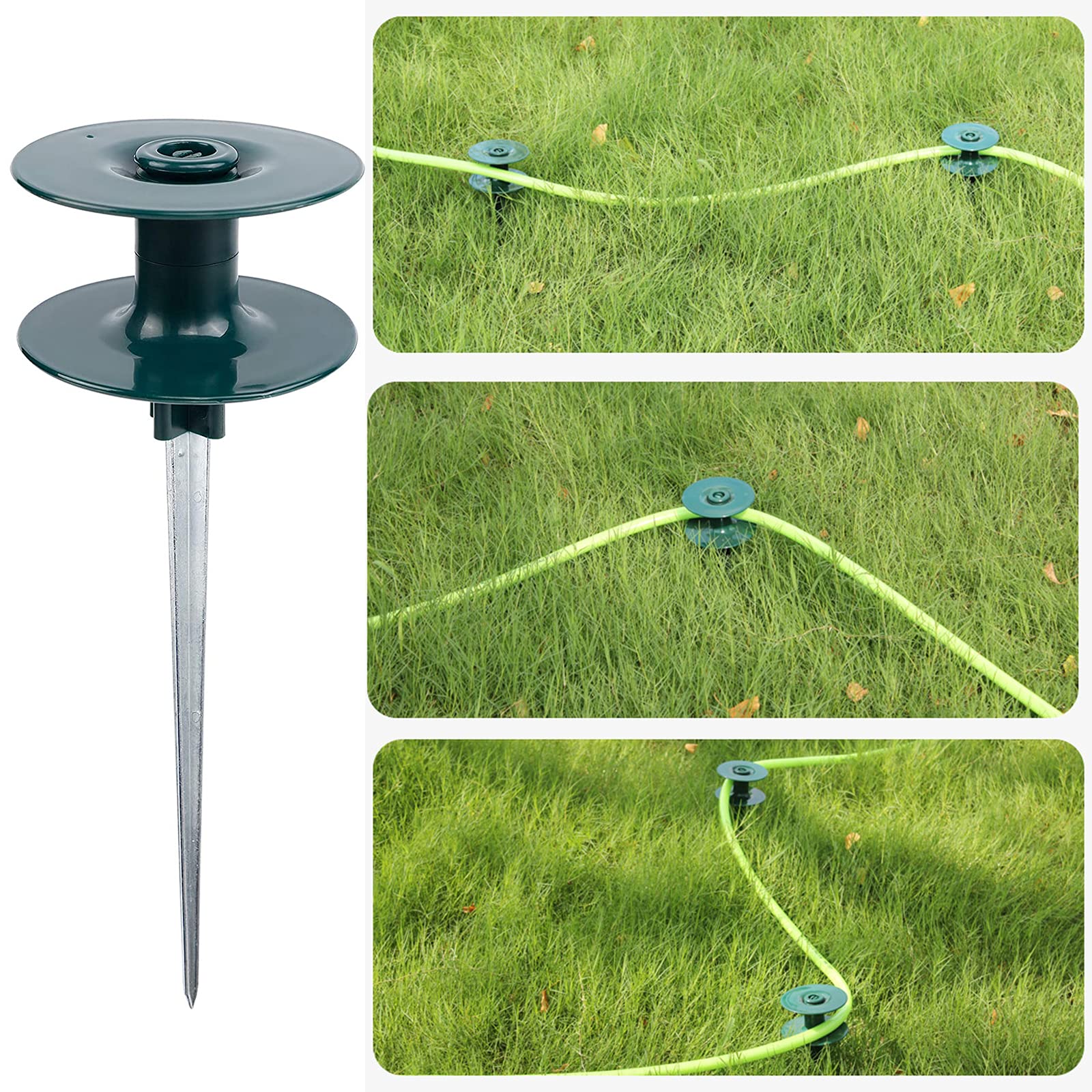 2PCS Heavy Duty Garden Hose Guide Stakes - Dark Green Lawn Hose Support for Plant Protection & Watering