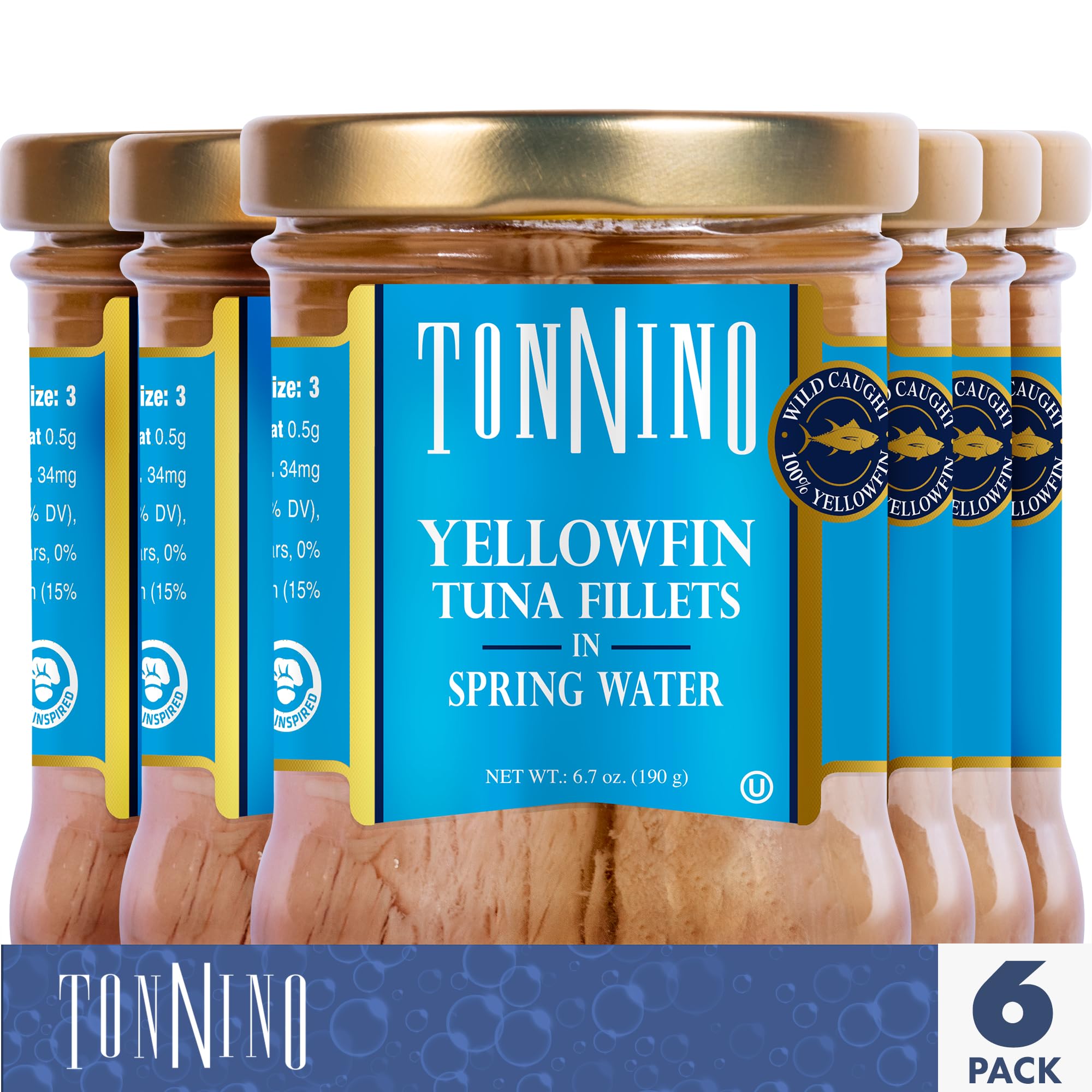 Premium Tonnino Yellowfin Tuna Fillets in Spring Water - Pack of 6 | Wild Caught, High Protein, Keto & Paleo Friendly | Perfect for Salads, Sandwiches & Healthy Meal Prep