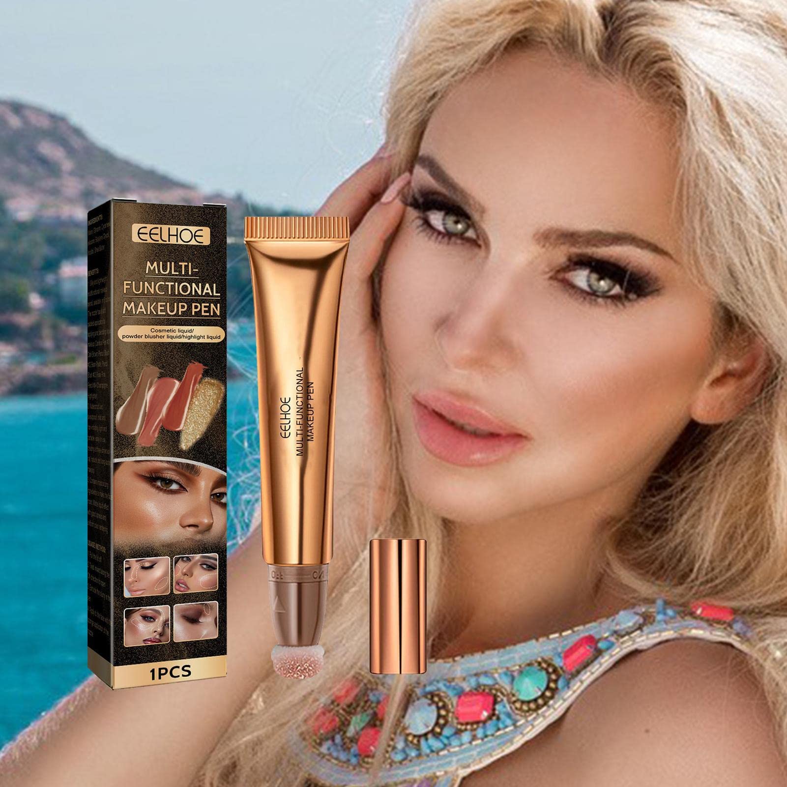 Waterproof Creamy Multi Stick - Highlighter, Blush & Lip Gloss 3-in-1 Makeup Stick | Brightening Shadow & Long-Lasting Wear | Perfect for On-the-Go Touch Ups, Travel & Everyday Makeup Routine