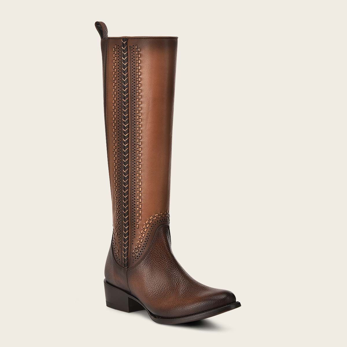 1X4IRS Women's Cuadra Brown Casual Fashion Leather Stitched Tall Boots - Perfect for Fall, Winter & Everyday Outfits