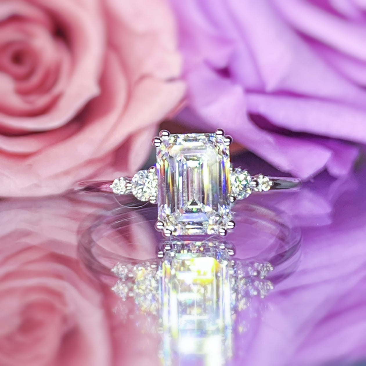 Emerald Side Stone Engagement Ring Setting - LGR142s for Wedding, Proposal & Anniversary Jewelry Gifts