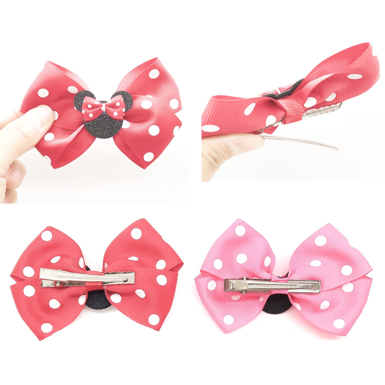 **Cute Baby Girl Mouse Ears Hair Bows Clips - 4pcs Polka Dot Hair Accessories for Kids, Girls & Women - Perfect for Glitter Parties, Princess Decorations & Cosplay**