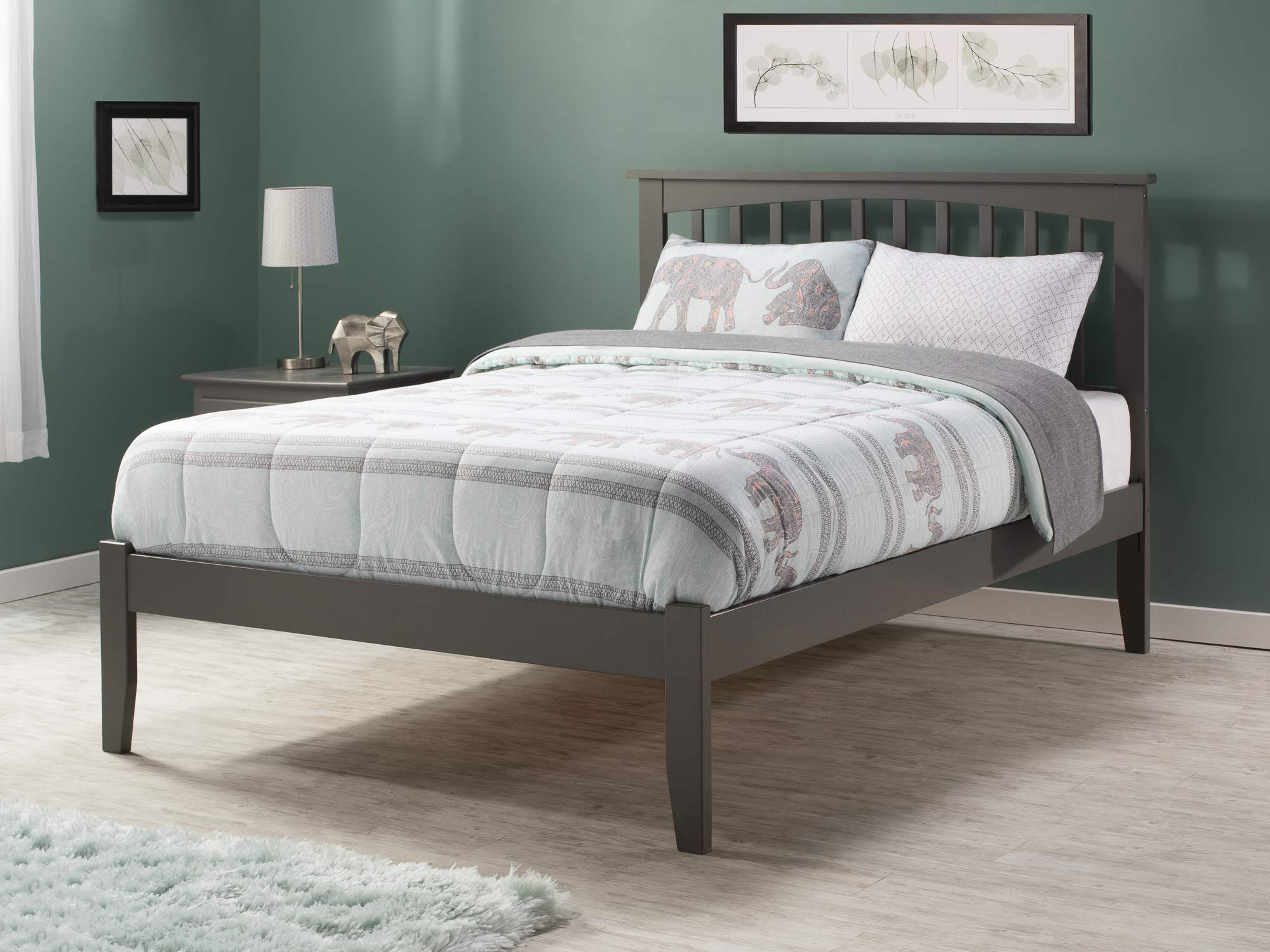 AFI Mission Full Platform Bed Frame with USB Charging Ports - Modern Grey Wooden Bed for Small Spaces & Apartments - Perfect for Bedrooms, Guest Rooms & Studio Living