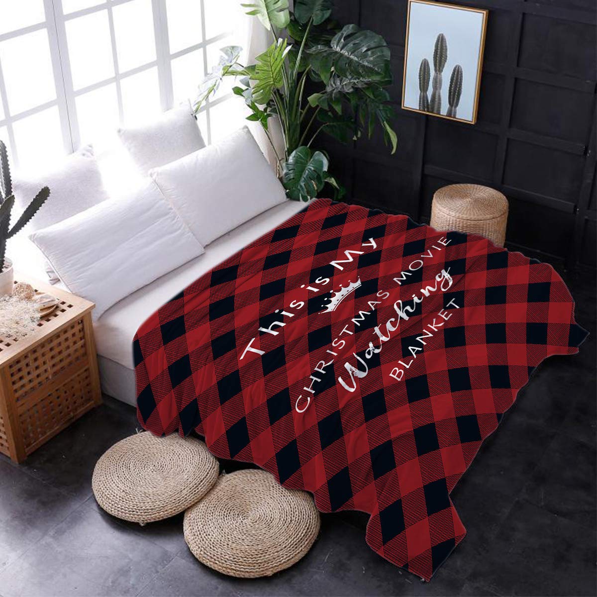 Christmas Blanket Twin Size 60x80 Inch - Soft Fleece Flannel Throw Blanket for Kids & Adults in Black Red Buffalo Check Plaid - Cozy Blanket for Movie Nights, Bed, Couch & Sofa Decor - Perfect Holiday Gift for Christmas