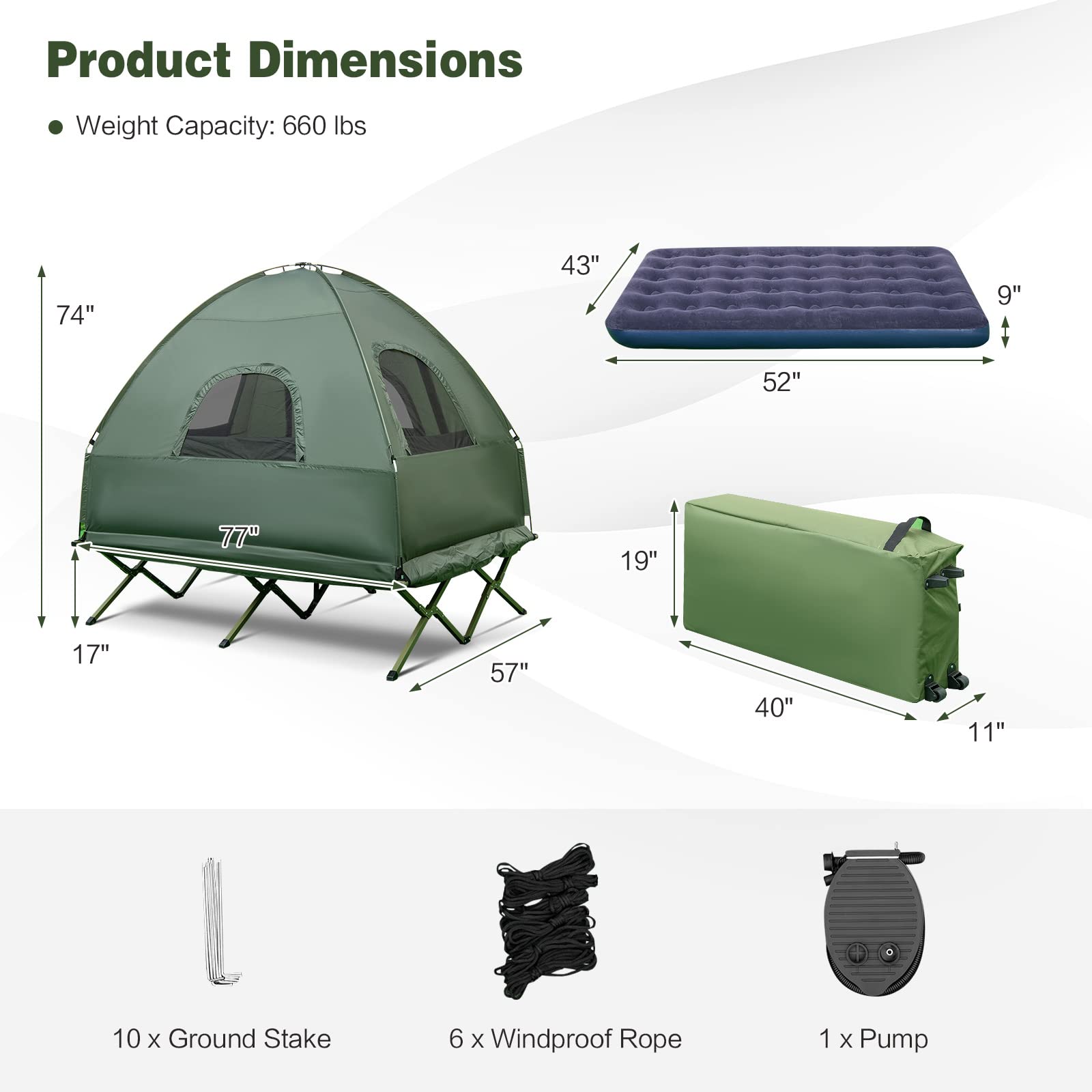 Moccha Folding Camping Tent Cot with Sleeping Bag & Air Mattress - Elevated Portable Outdoor Sleeping System for Camping, Hiking, Backpacking & Picnic - Includes Carry Bag for Easy Transport