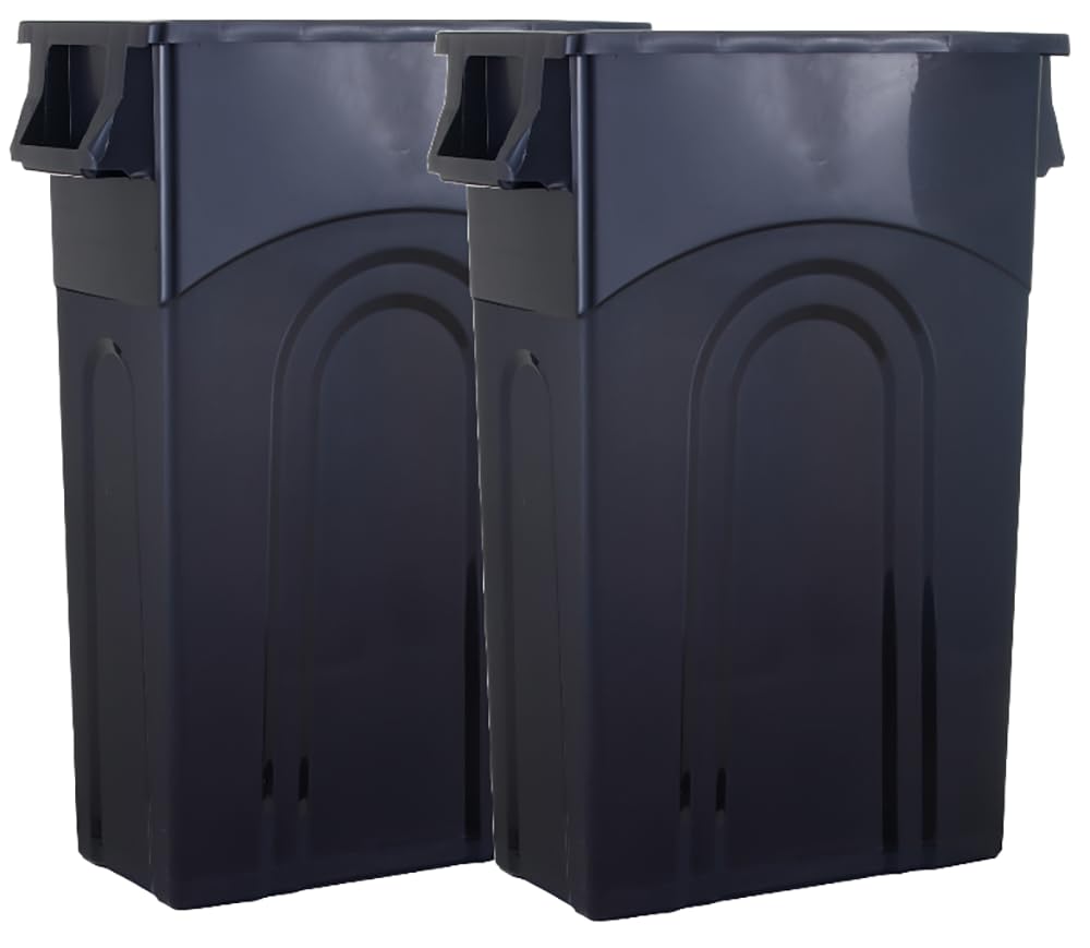 United Solutions 23 Gallon Highboy Waste Container - 2-Pack Slim Trash Can with Easy Bag Removal & Integrated Handles | Space Saving Design for Kitchen, Office, Bathroom | Indoor Outdoor Use in Black (TI0085)