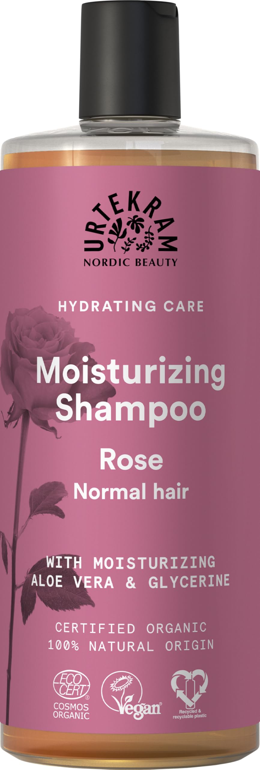 Urtekram Moisturizing Rose Shampoo for Normal Hair - 500ml | Hydrating & Nourishing Hair Care with Natural Ingredients | Perfect for Daily Use & Sensitive Scalp