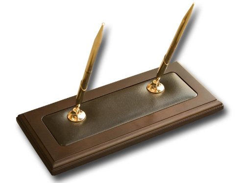 Premium Wood & Leather Double Pen Holder - Elegant Desk Organizer for Office, Home, or Gift Giving