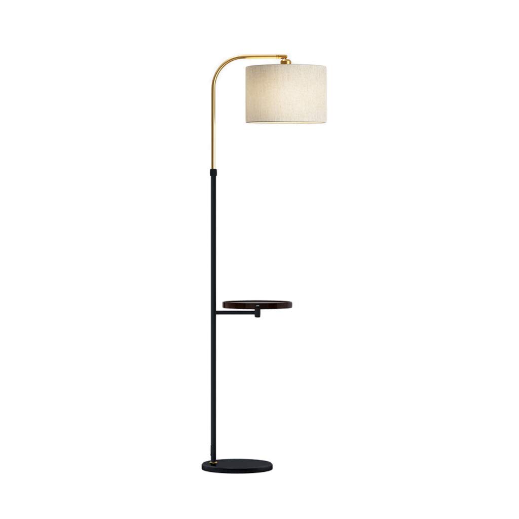 Modern Floor Lamp with USB Wireless Charging & Shelf - Adjustable Standing Light with Fabric Lampshade & Marble Base for Living Room, Bedroom, Office | Home Decor Lighting for Reading & Relaxation (Black)