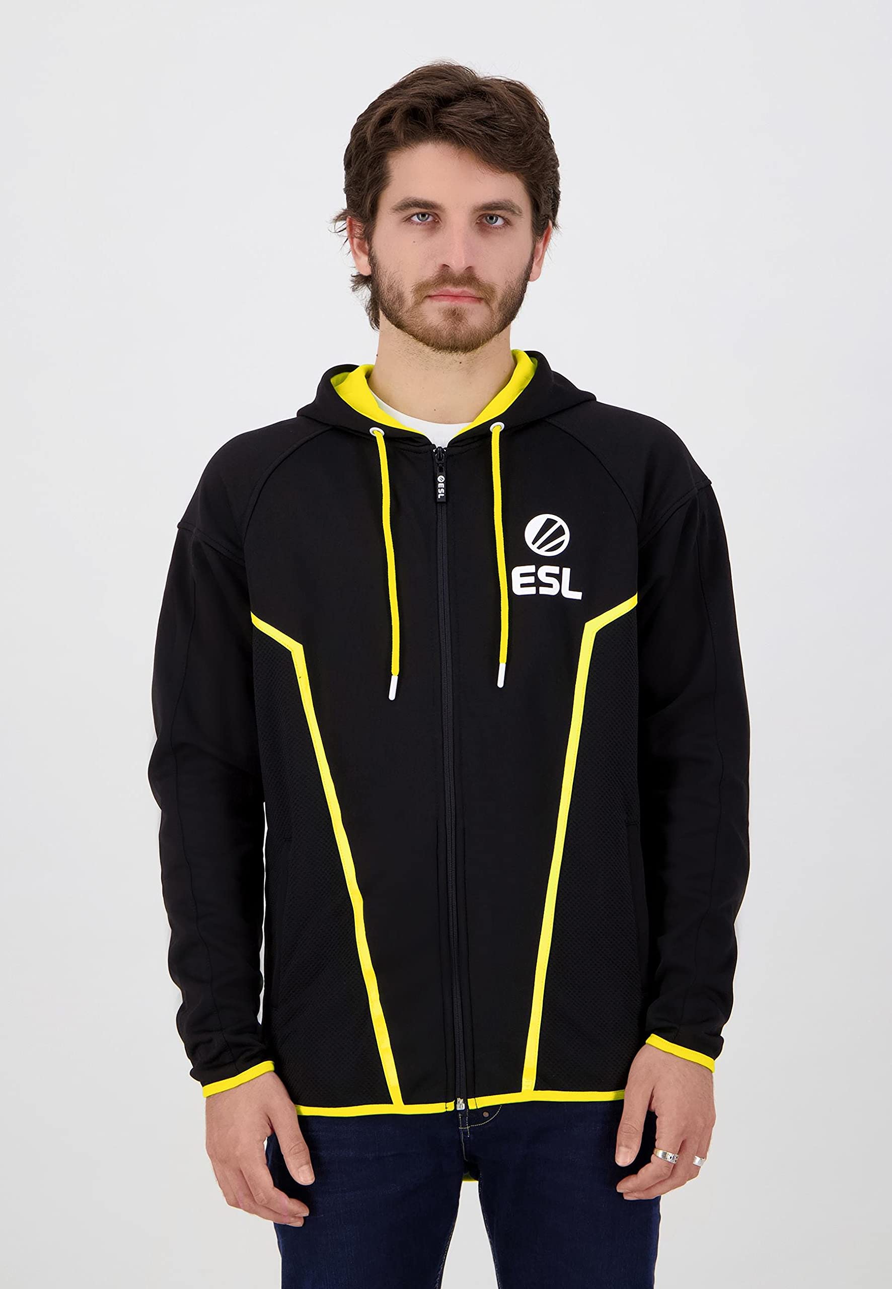 Official ESL Hoodie Teq Logo - Men's Black Zip-Up Hooded Sweatshirt Size S | Gaming Apparel for Esports Fans & Casual Wear