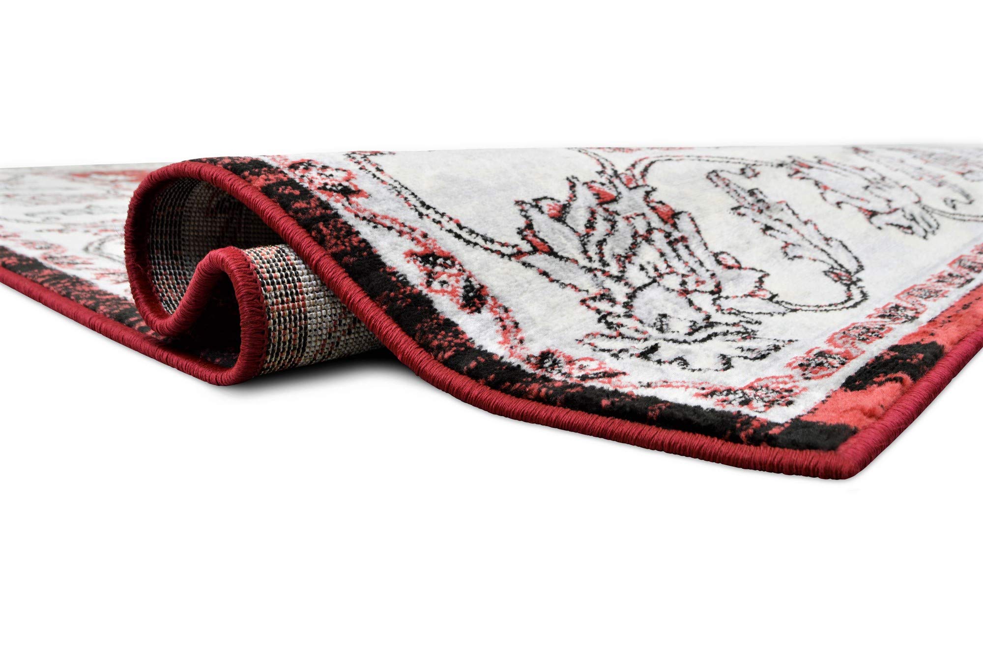 Modern Bohemian Soft Touch Area Rug - Red, Silver & Gray Handwoven Rug for Living Room, Bedroom & Boho Home Decor