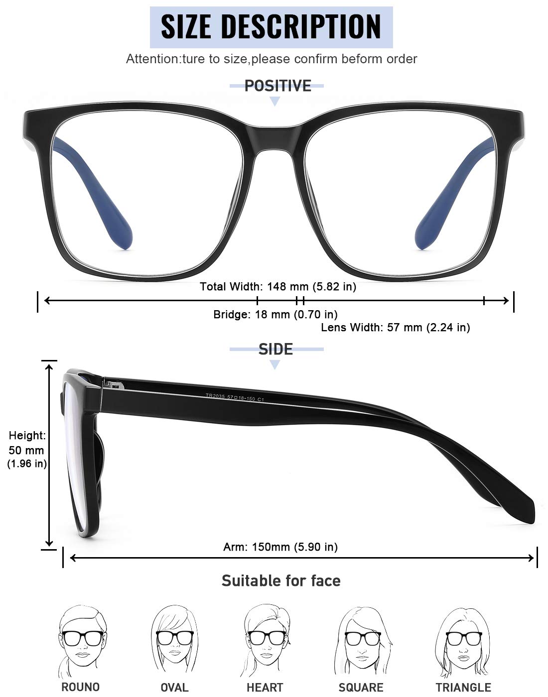 Blue Light Blocking Glasses - Oversized Square Computer Glasses for Women & Men - Anti Eye Strain, UV Protection - Perfect for Gaming, Office Work & Screen Time