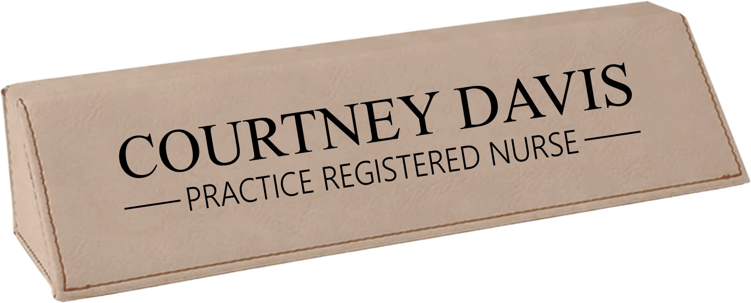 Personalized Office Desk Name Plate - Custom Engraved Leatherette Desk Wedge in Light Brown | Perfect Gift for Coworkers, Teachers & Graduates | Professional Office Decor & Workspace Organization Accessory