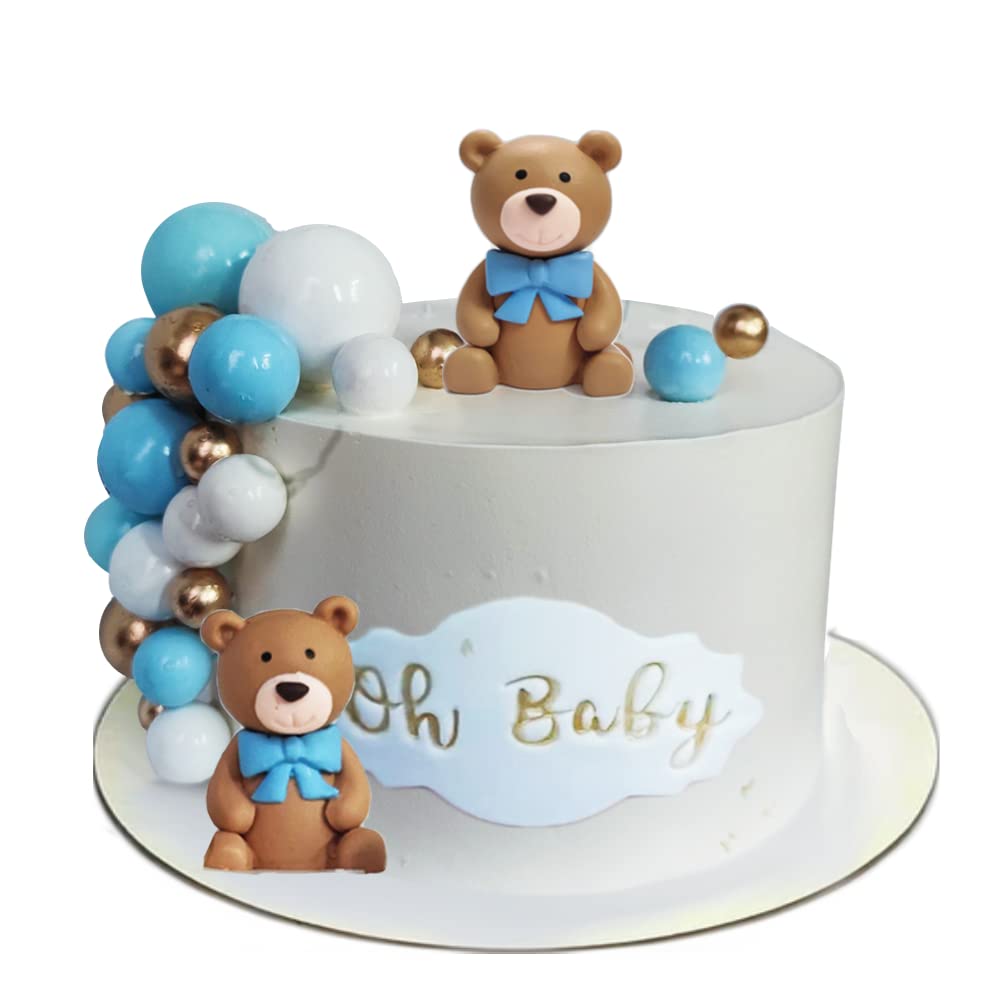 Blue Teddy Bear Cake Topper for Baby Boy Birthday & Baby Shower - Adorable 2-Piece Set for 1st Birthday, Gender Reveal & Nursery Decor