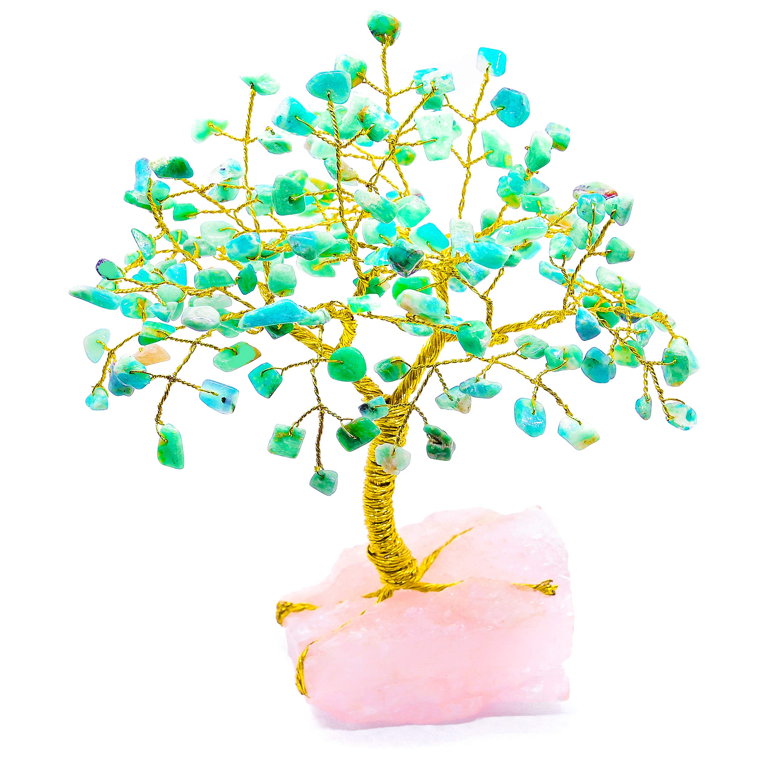 Natural Chakra Healing Crystal Money Tree - Rose Quartz & Amazonite Gemstone for Wealth, Luck, Love & Peace | Feng Shui Home & Office Decor | Meditation Gifts, Spiritual Healing & Positive Energy Boost