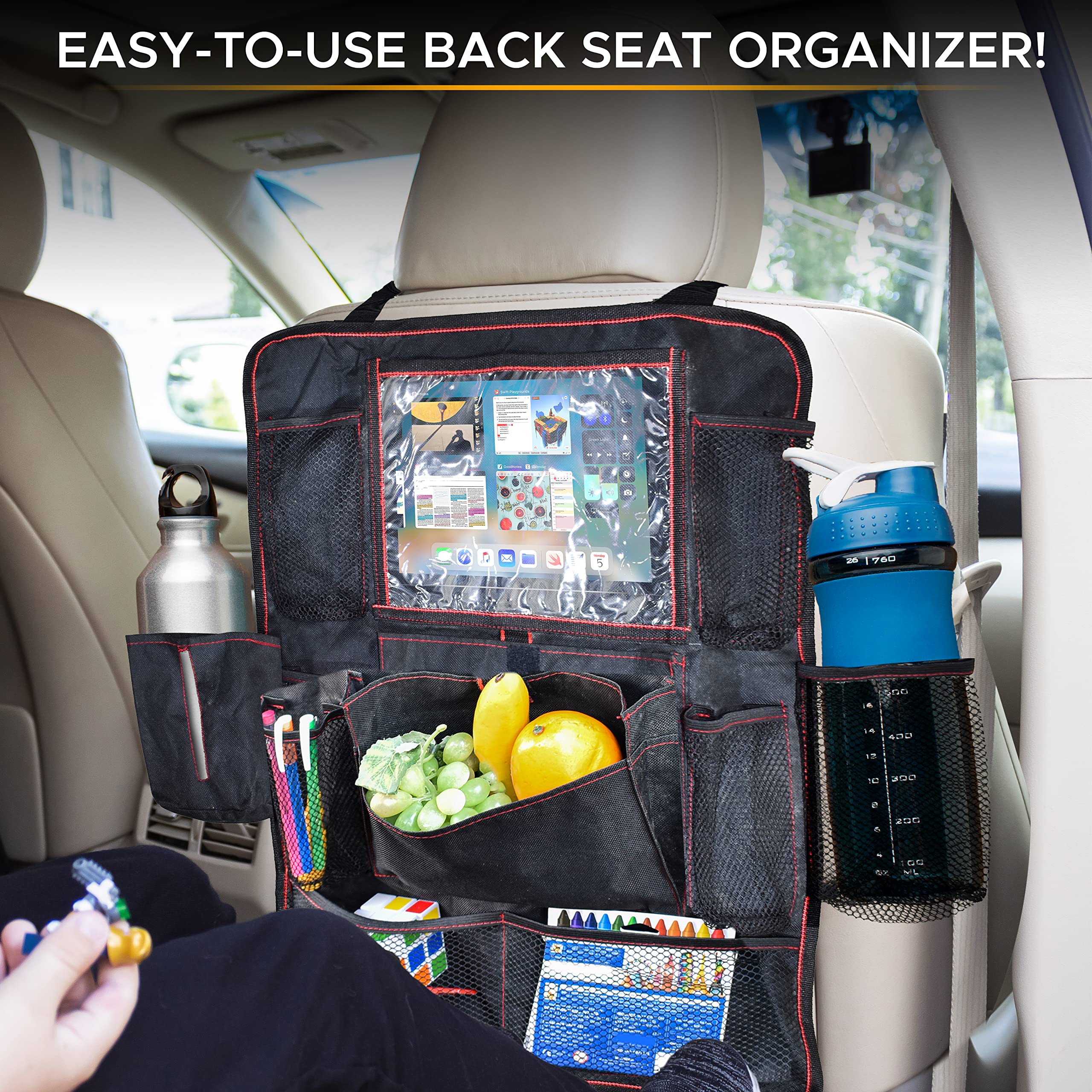 EcoNour Car Seat Gap Filler with Cup Holder (2 Pack) - Back Seat Protector & Organizer for Kids & Toddlers | Car Storage Accessories with Pockets | Perfect for Road Trips, Family Travel & Baby Safety