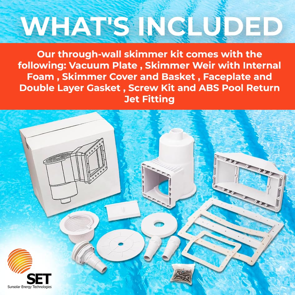 SunSolar Above Ground Pool Skimmer Kit - Wide Mouth Wall Mount Skimmer with Floating Weir, Basket & Accessories - Easy Installation for Pool Maintenance - Perfect for Summer Swimming & Backyard Pool Care
