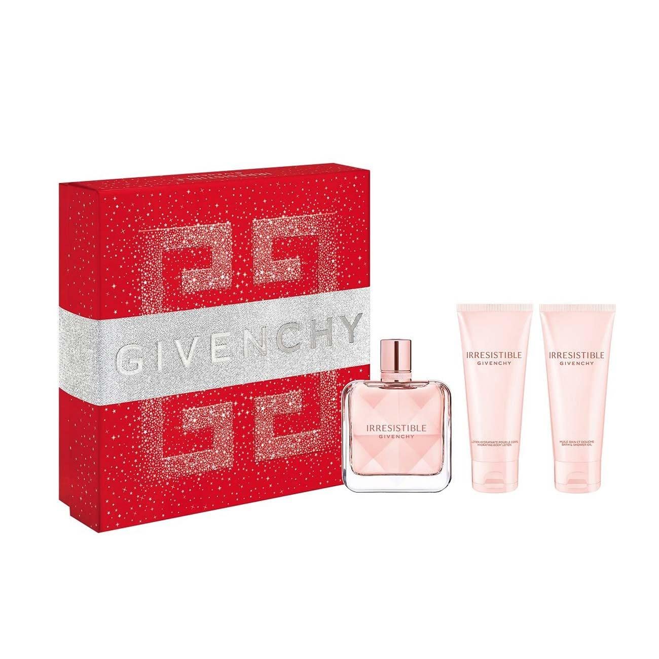 Givenchy Irresistible 3-Piece Luxury Gift Set for Women - 2.7oz Eau De Parfum Spray + 2.5oz Hydrating Body Lotion + 2.5oz Bath & Shower Oil - Perfect for Valentine's Day, Anniversary & Birthday Gifts