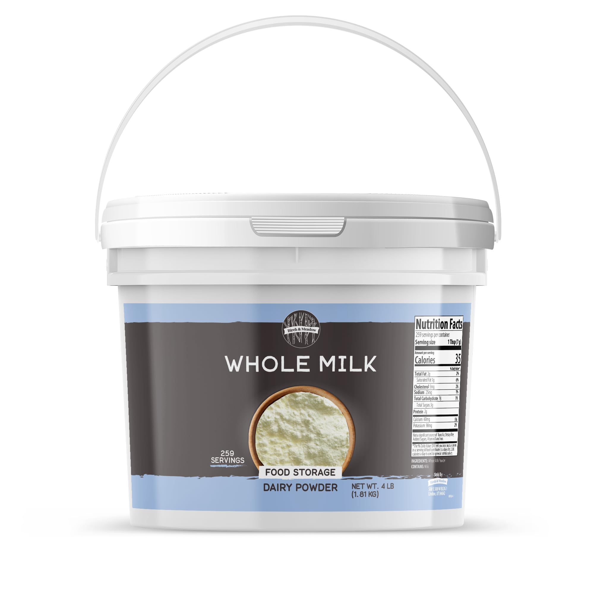 Birch & Meadow 1 Gallon Whole Milk Powder - Light Sweet Taste, Non-GMO, Rich in Calcium & Vitamin D | Perfect for Baking, Coffee Creamer, Camping & Emergency Food Storage