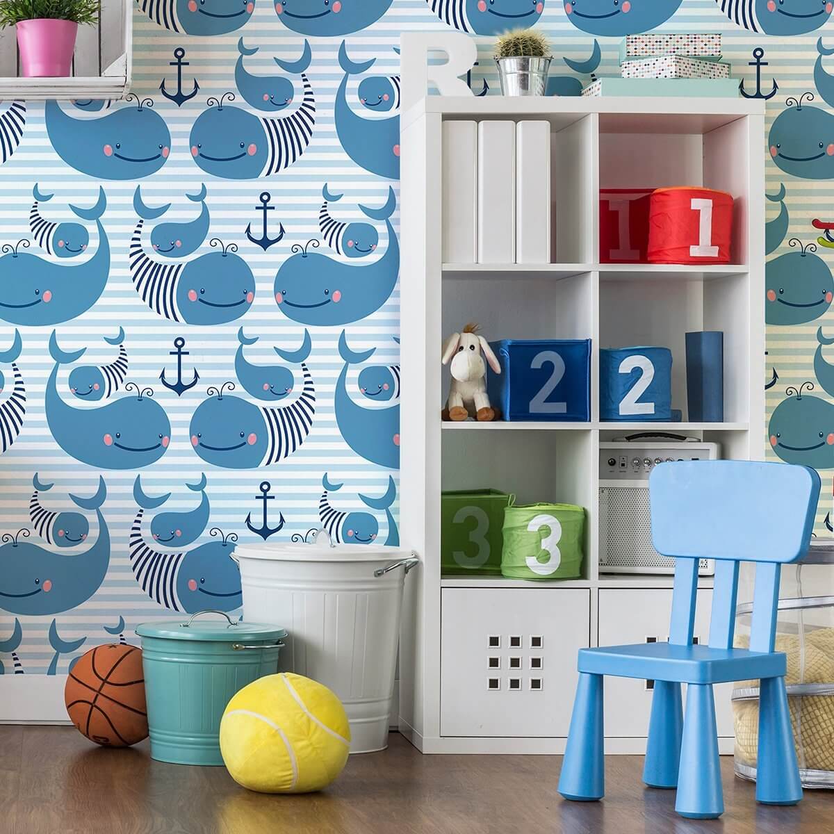 Navy and Light Blue Animals Baby Peel and Stick Removable Wallpaper 6433 - Self-Adhesive Nursery Decor for Kids Room, Bedroom, Playroom & Nursery