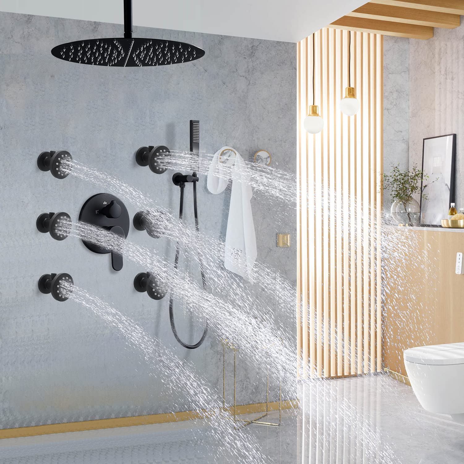 2-Inch Brass Shower Body Spray Jets with On/Off Switch - Round Wall Mount Showerhead, 2-Function Massage Spa Jets with Flow Control & 360° Rotation (Matte Black) - Perfect for Bathroom Renovation, Luxury Spa Experience, and Relaxing Hydrotherapy