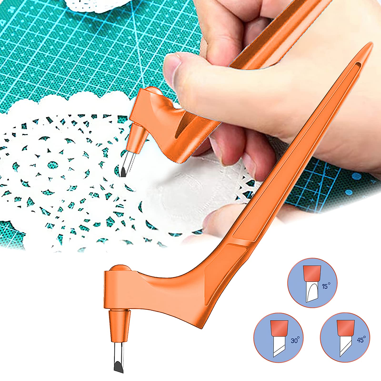 3 Blade Craft Knife (15°, 30°, 45°) - 360° Rotating Precision Pen Blade Stainless Steel Art Cutting Tool for Hobby, Scrapbooking, Stencil, Paper Crafts & DIY Projects (Orange)