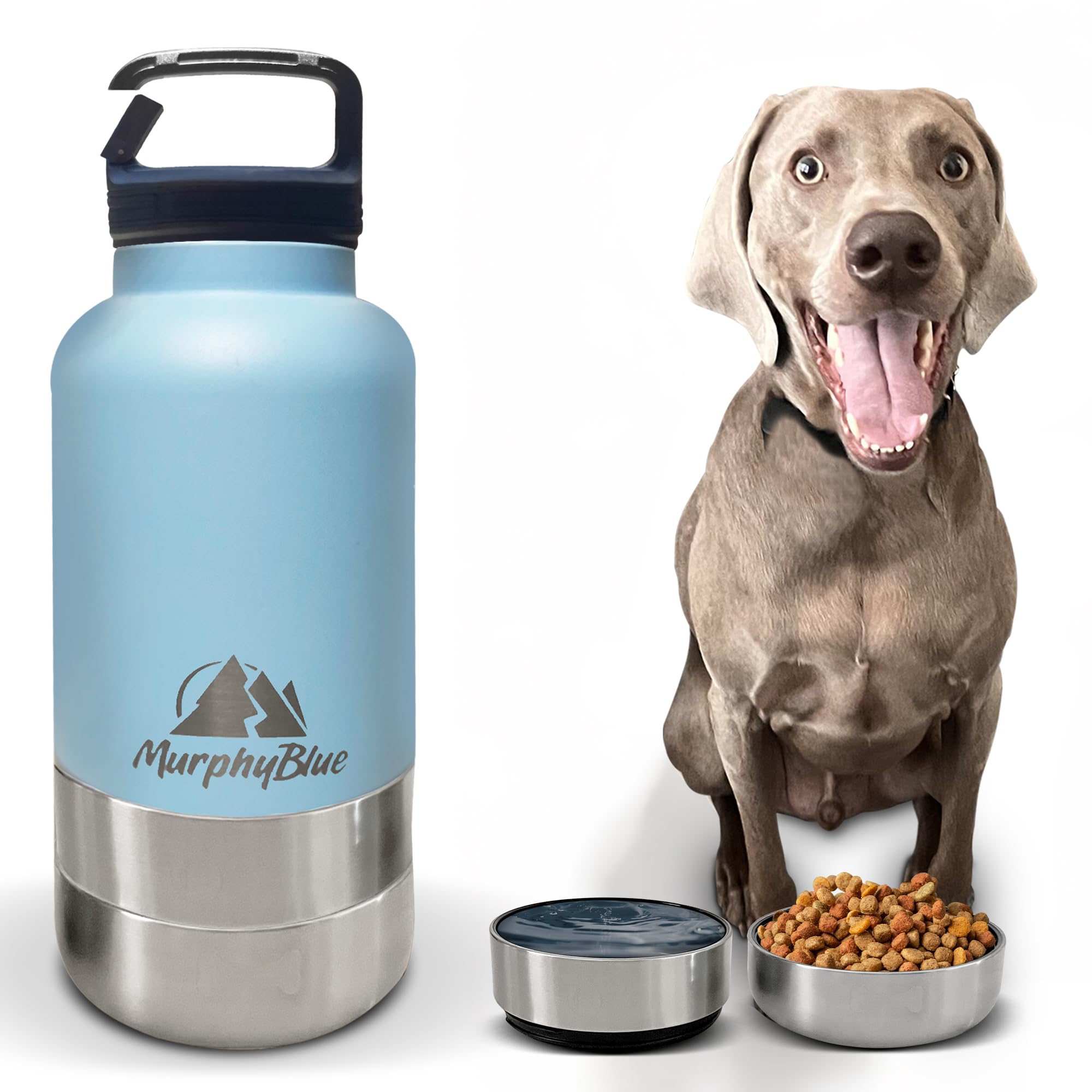 32oz Insulated Stainless Steel Dog Water Bottle with BPA-Free Detachable Bowls & Built-in Carabiner - Portable Pet Travel Water Dispenser for Hiking, Camping, and Outdoor Adventures