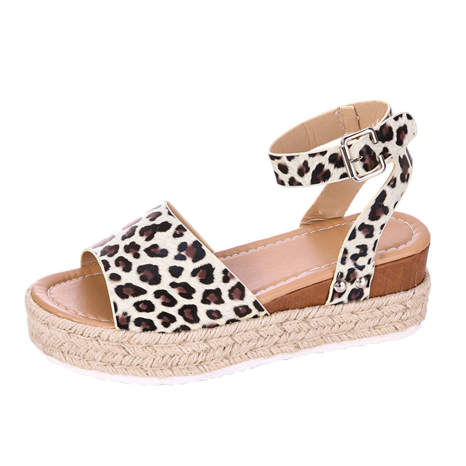 Women's Fashion Leopard Print Peep Toe Wedge Sandals - Casual Beach Shoes with Platform for Summer Outings & Vacations (Brown, Size 9)