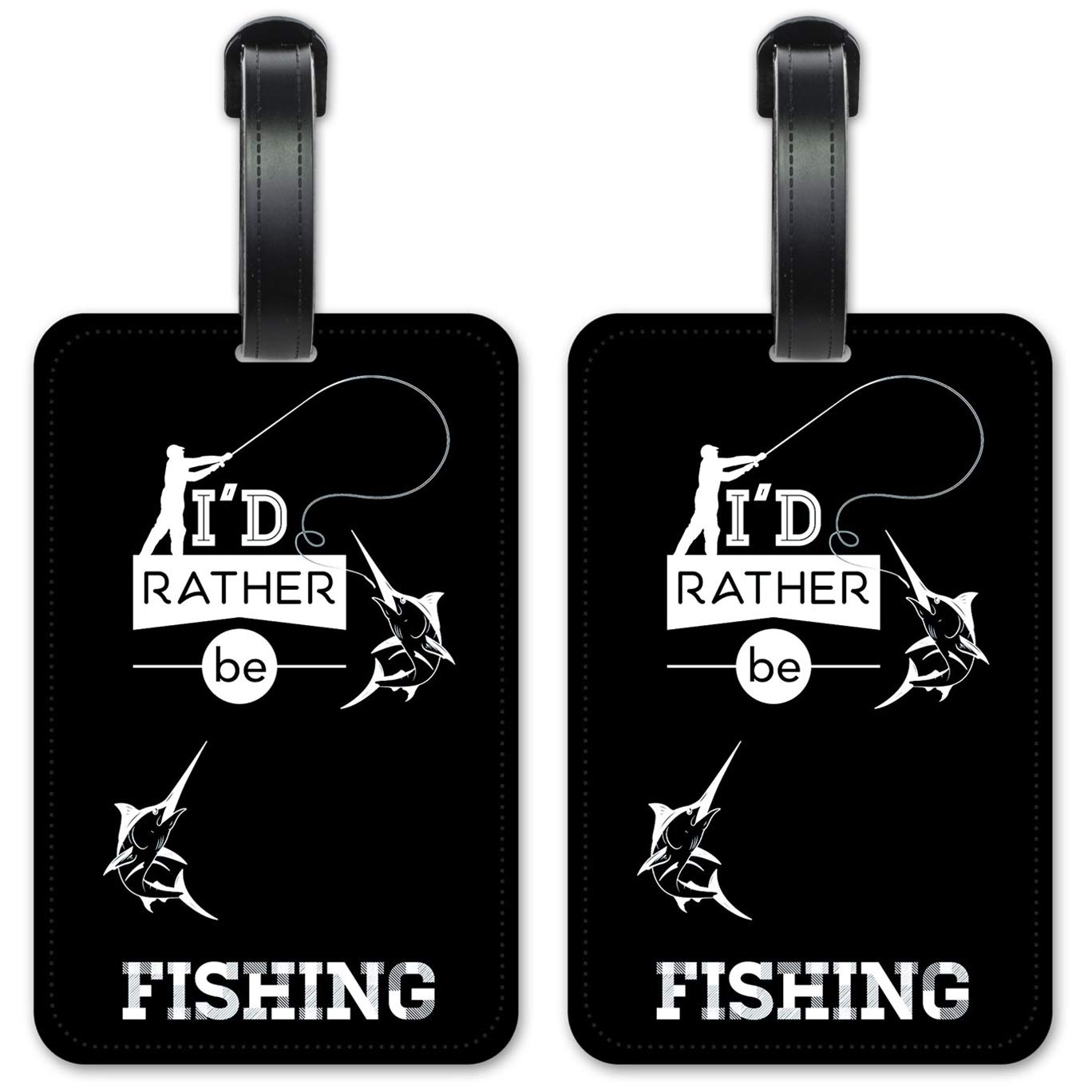 Rather Be Fishing Luggage ID Tags - Set of 2 Waterproof Suitcase Identification Cards for Travel - Perfect for Airports, Cruises & Vacation Trips