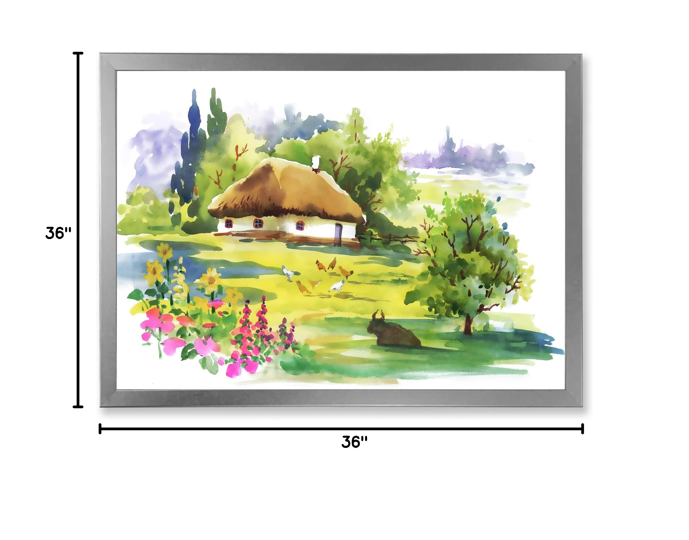DesignQ Rustic Countryside House in Blooming Greenlands - Traditional Framed Wall Art for Living Room, Bedroom & Office Decor