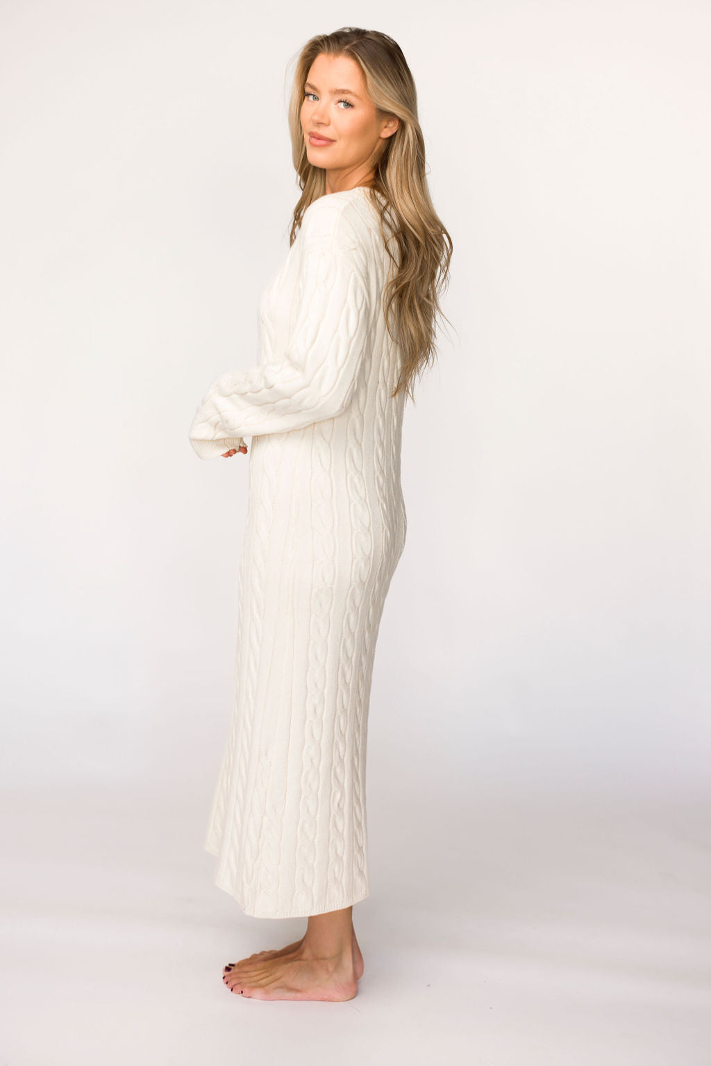 Winslet Cream Cable Knit Maxi Dress for Women - Soft & Comfortable Long Knit Dress for Fall & Winter - Perfect for Casual Outings, Date Nights & Holiday Parties