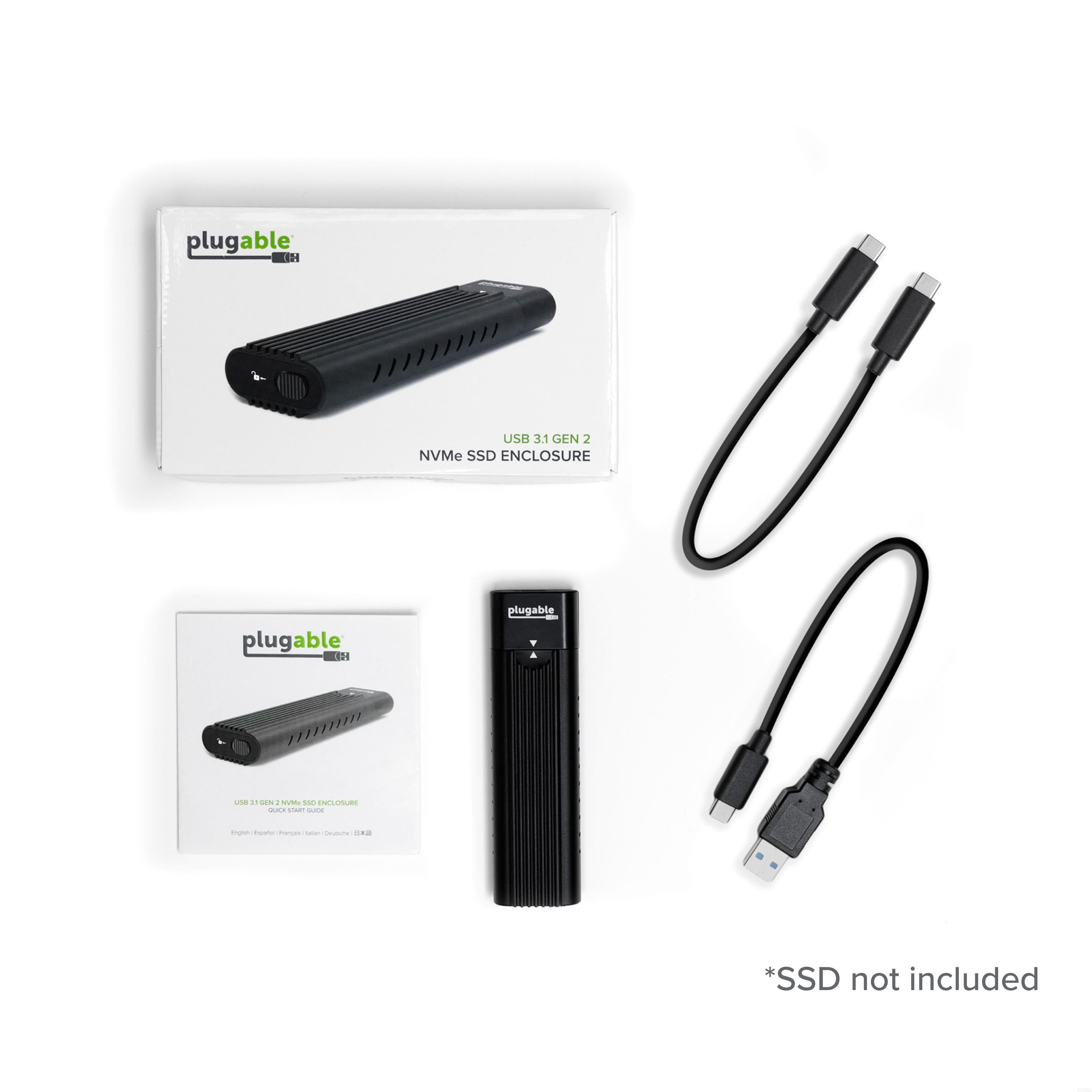 Plugable USB 3.1 Gen 2 NVMe SSD Enclosure Tool-Free 10Gbps - External M.2 Drive Case for Gaming, Video Editing & Data Backup