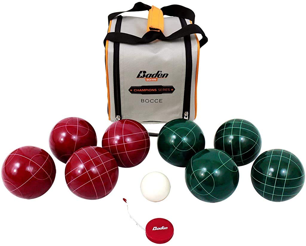 Baden Champions Bocce Ball Set – Official Size 107mm & Weight 920g with Carry Case, Measuring Tape & 6-Player Croquet Set – Perfect for Backyard Games, Picnics, Beach Outings and Family Gatherings