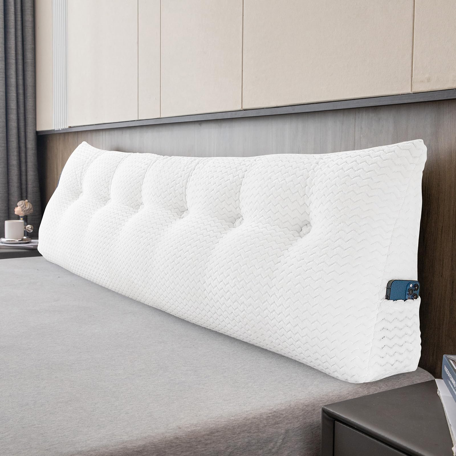 Large Bolster Triangular Headboard Wedge Pillow - Adjustable Backrest Support for Day Beds, Reading & Relaxation - Removable Washable Cover - Perfect for Bedroom, Living Room & Dorm Comfort