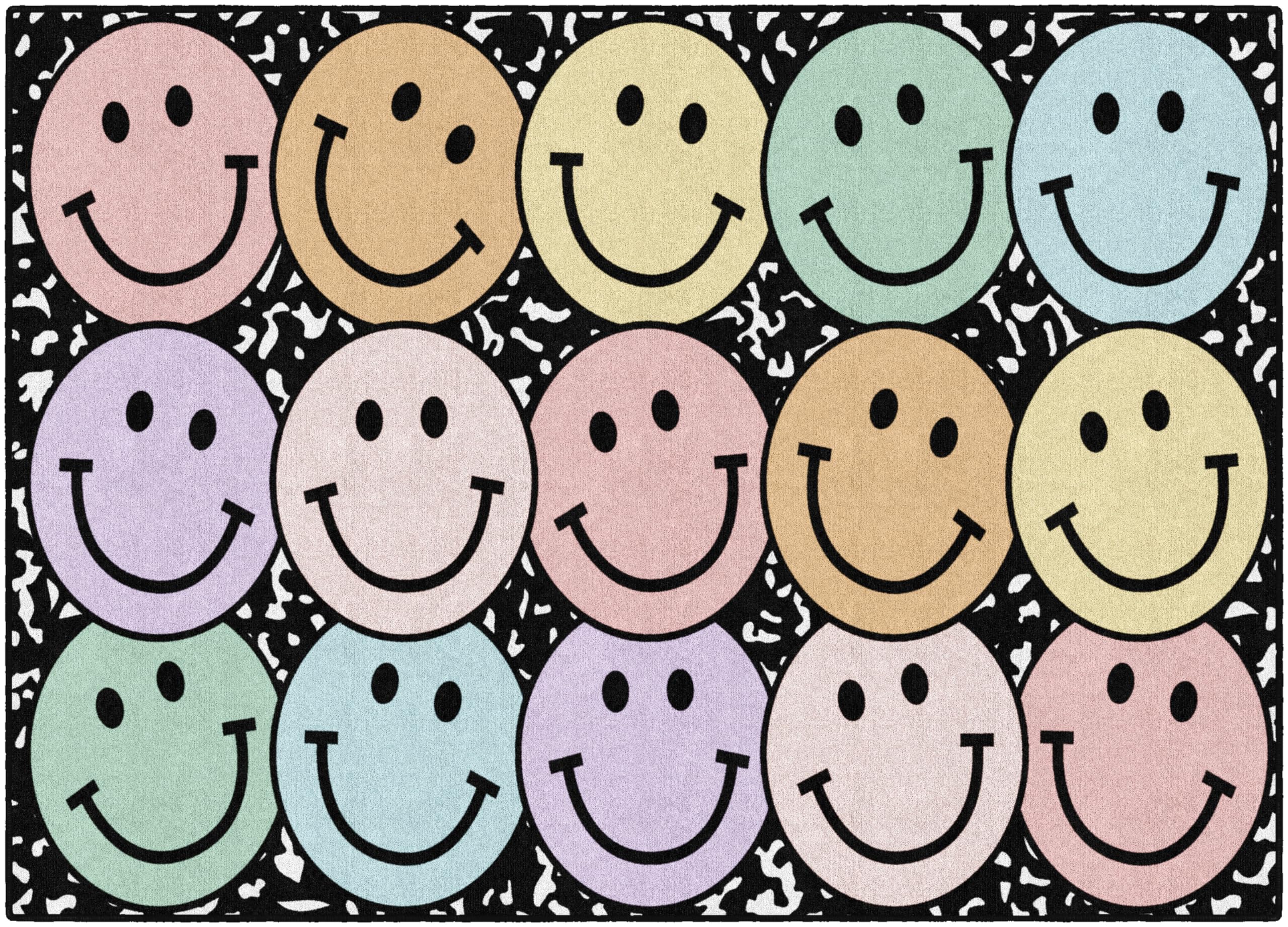 Pastel Rainbow Smileys Educational Area Rug for Kids - 5' x 7'6