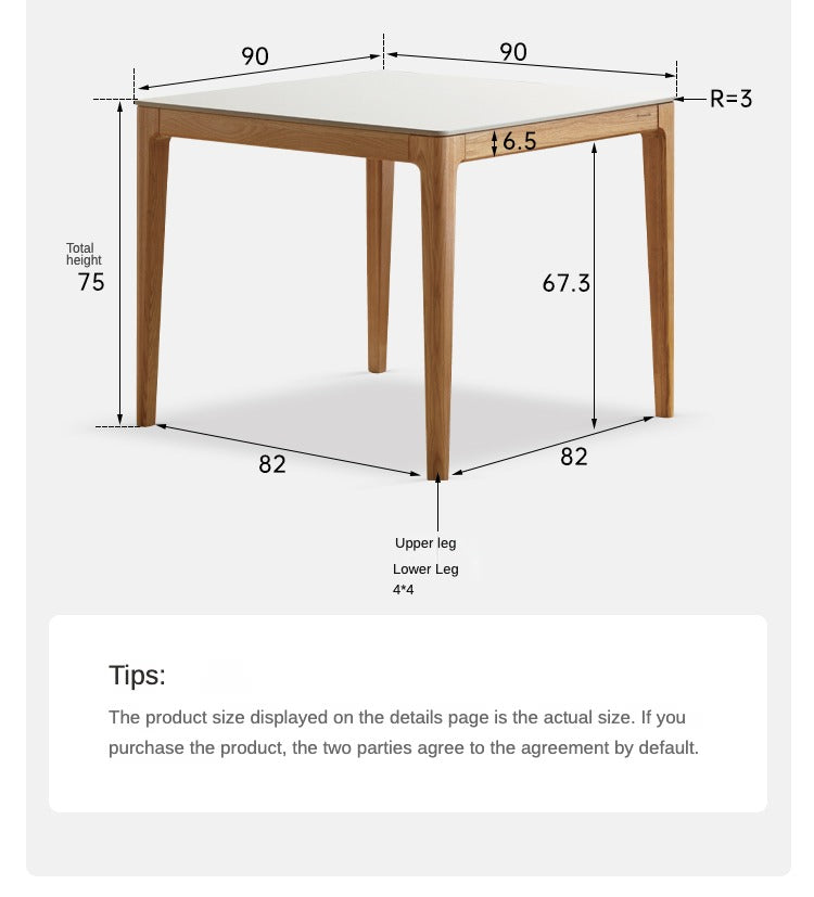 Solid Oak Wood Square Slate Dining Table - Rustic Farmhouse Style for Kitchen, Dining Room & Outdoor Patio