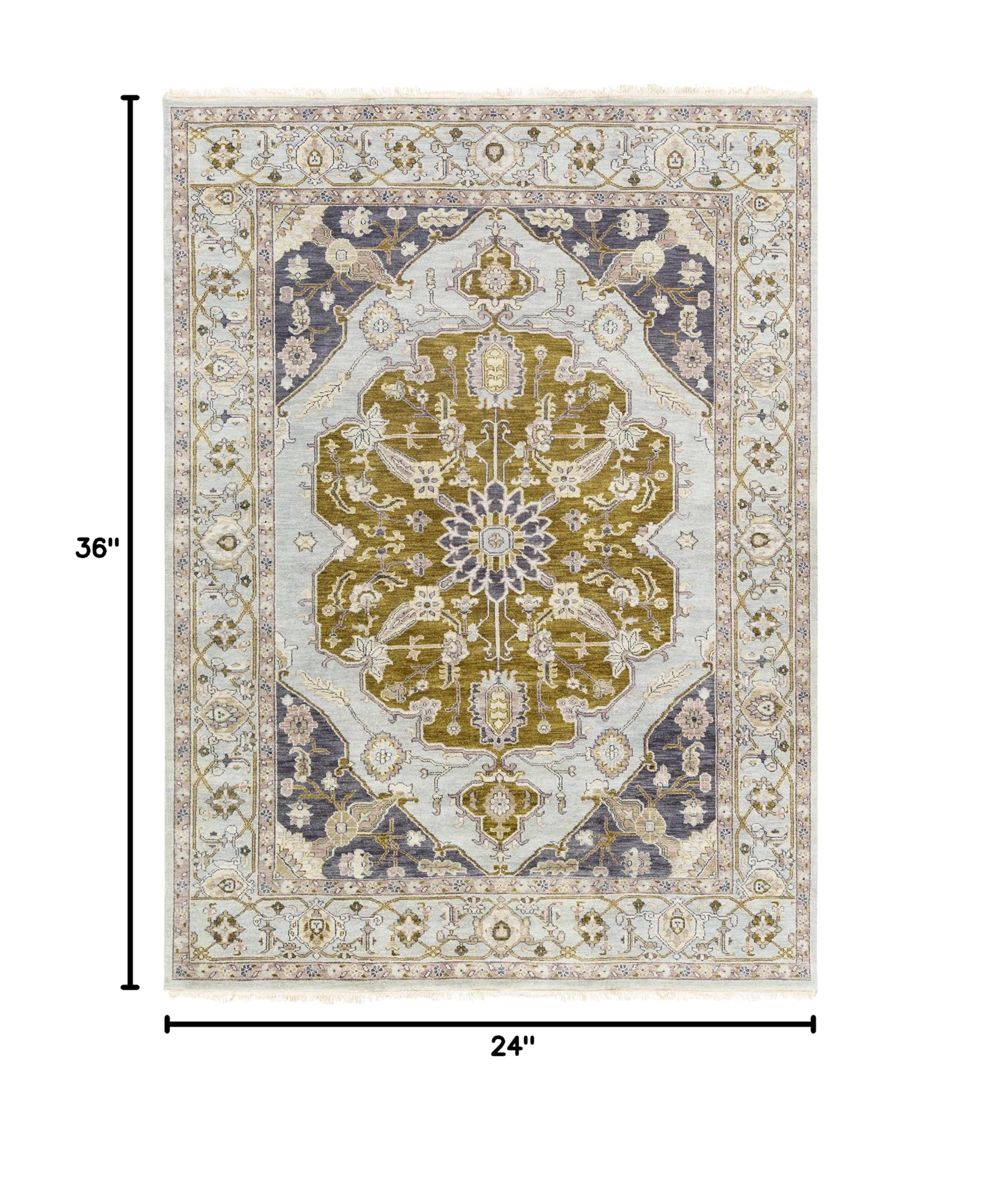 Hauteloom Senath Wool Area Rug 2' x 3' - Traditional Ivory, Mauve, Navy - Soft & Durable for Living Room, Bedroom, Nursery - Perfect for Cozy Home Decor & Floor Protection