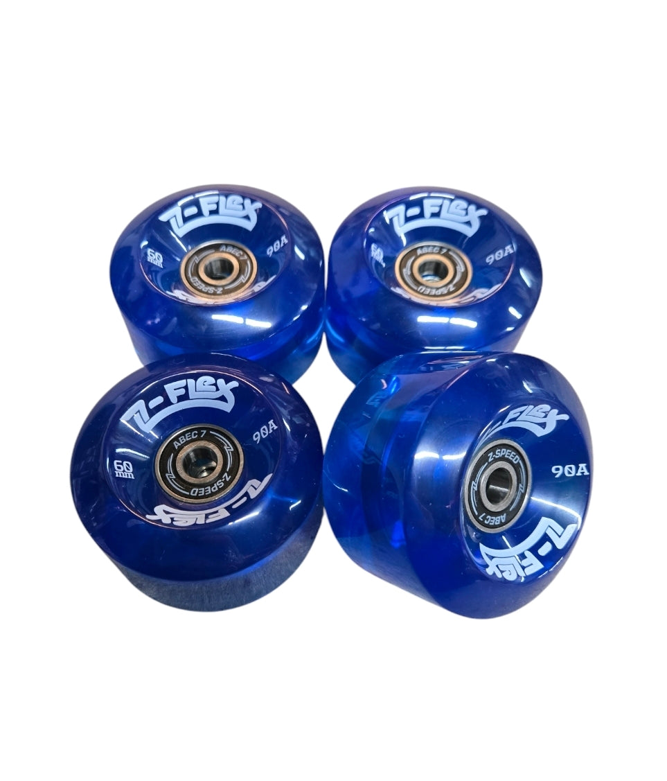 Z Flex Skateboard Wheels 60mm 90a with Bearings - High Performance Skateboard Wheels for Smooth Ride | Translucent Blue | Perfect for Street Skating, Park Riding & Cruising