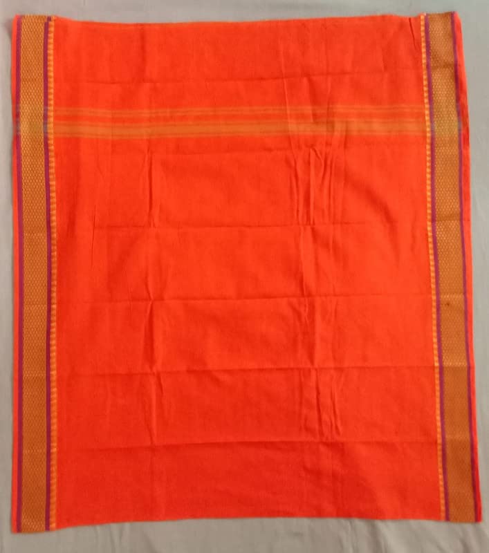 Smart SEWINGERS Stylish Desi Banarasi Pure Cotton Hand Face Hair Khadi Orange Golden Gamcha Towel (Pack of 2) - Perfect for Yoga, Gym, Travel & Home Use